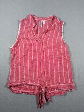 Elle red and white striped tie front tank top, women's small